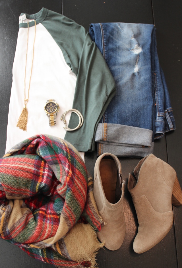 fall fashion; baseball tee with ankle boots and boyfriend jeans; Zara scarf